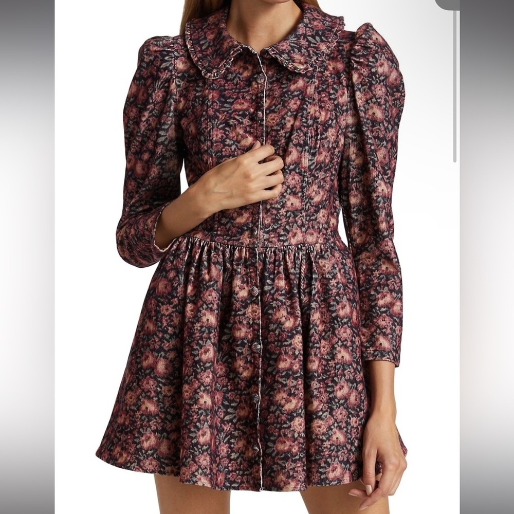 LoveShackFancy Beyers Dress in Blushing Berrys Corduroy Floral Mini Dress Size 2 - Picture 8 of 13